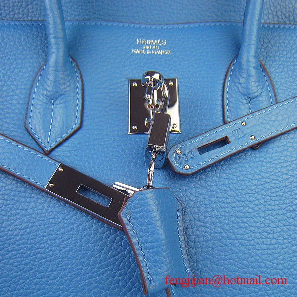 Hermes 35cm Embossed Veins Leather Bag Bule 6089 Silver Hardware Hermes 35cm Embossed Veins Leather Bag Bule 6089 Silver Hardware